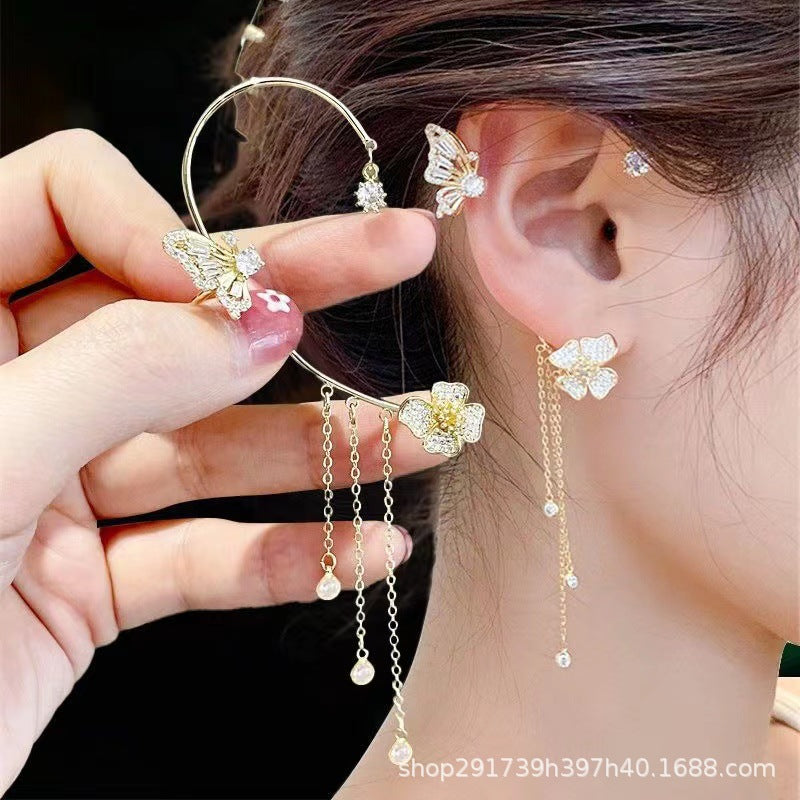 Super fairy Crystal tassel earrings long non-pierced high-grade earrings 2024 new popular niche earrings earrings earrings
