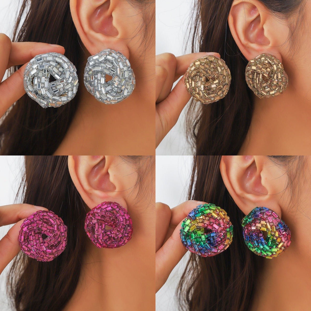 European and American Cross-border New Water Drop Round Stained Glass Full Diamond Light Luxury Earrings Fashion Earrings High-end Earrings for Women