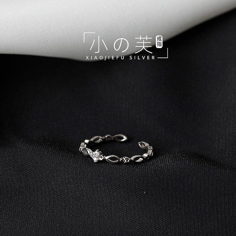 925 Silver Plated Fashion Distinctive Ring Women's Light Luxury Ins Simple Niche Design Ring Adjustable Opening of Index Finger