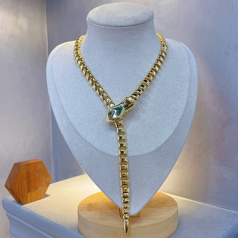 European and American Retro Exaggerated Stylish Snake Bone Snake-Shaped Necklace Accessible Luxury Elegant High-End Celebrity Catwalk Clavicle Chain Necklace