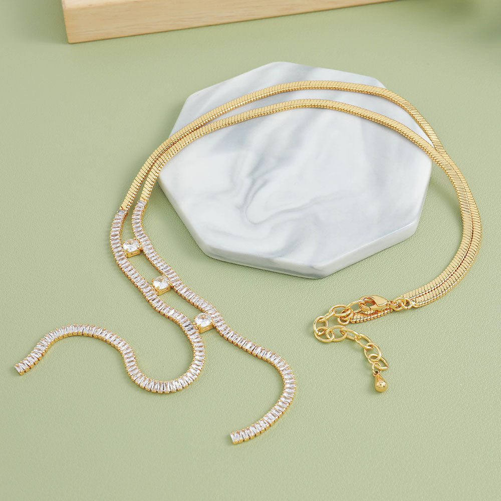 Lishan Versatile Bowknot Accessories Titanium Steel Metal Chain Series Layered Natural Stone Necklace Clavicle Chain for Women