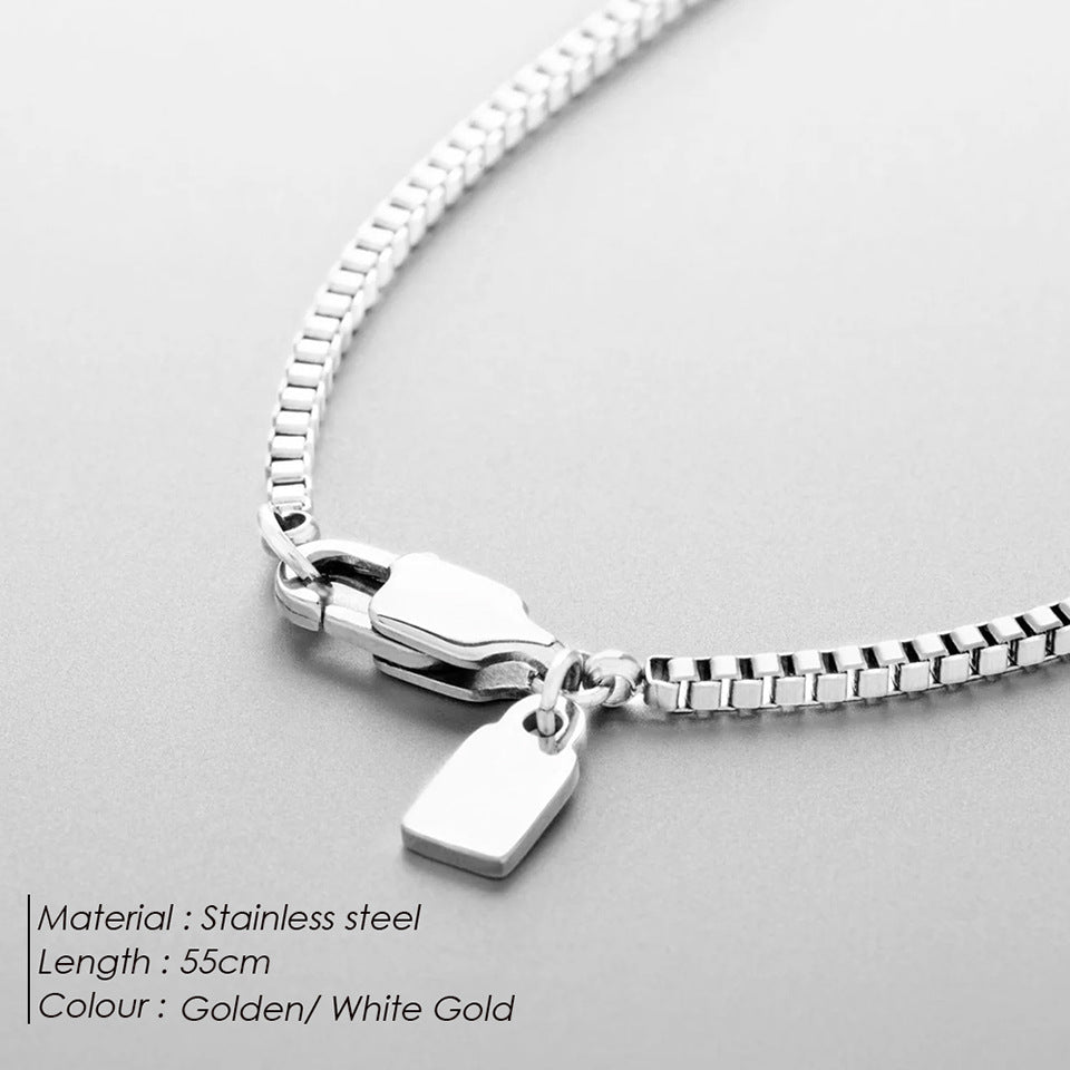 Cross-border New Entry Luxury Stainless Steel Box Chain Necklace Clavicle Chain Personalized Trendy Personalized All-match Jewelry