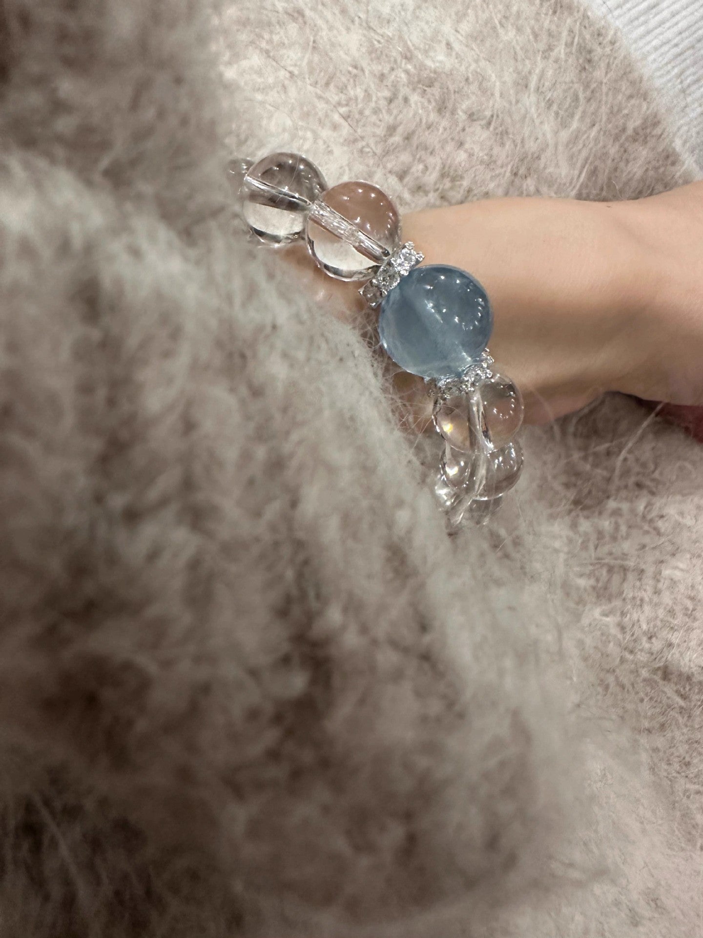 Natural Aquamarine White Crystal Bracelet for Women, New Hot Style, Light Luxury, Niche and High-End, Valentine's Day Gift for Girlfriend