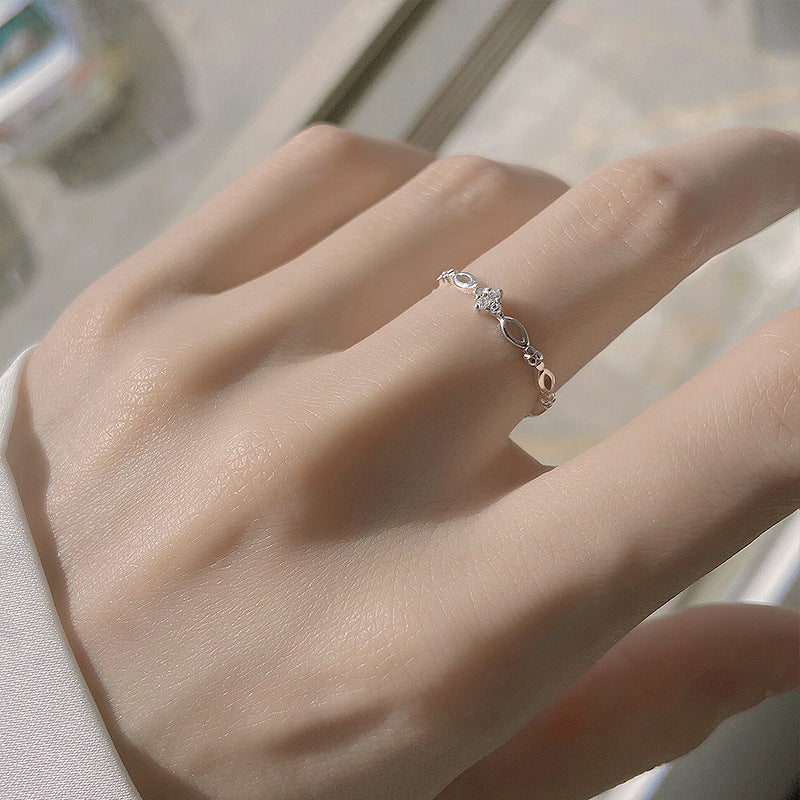 925 Silver Plated Fashion Distinctive Ring Women's Light Luxury Ins Simple Niche Design Ring Adjustable Opening of Index Finger