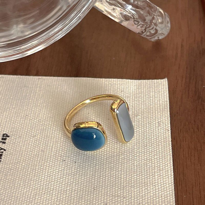 Niche Exquisite Royal Blue Zircon Ring Women's Fashion Distinctive Light Luxury All-match High-end Sense Stacked Open Finger Ring