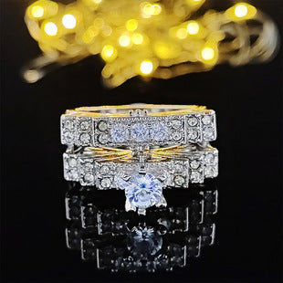 Chinese Valentine's Day Fashionable Two-Piece Set Light Luxury Women's Combination Ring Couple Rings R5402-R6169