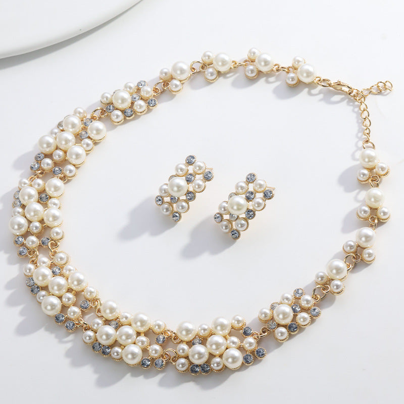 New Cross-border Exaggerated Retro Necklace suit Women Luxury Crystal Banquet Dress Accessories Collarbone Chain Factory Direct Sale