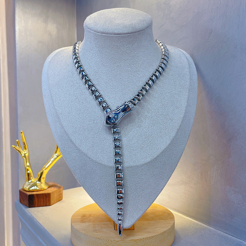 European and American Retro Exaggerated Stylish Snake Bone Snake-Shaped Necklace Accessible Luxury Elegant High-End Celebrity Catwalk Clavicle Chain Necklace