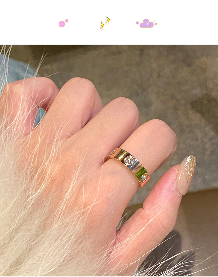 Six-Diamond Zircon Titanium Steel Ring for Women Stainless Steel Plain Ring for Women Accessible Luxury High-End Couple Ring Index Finger Ring