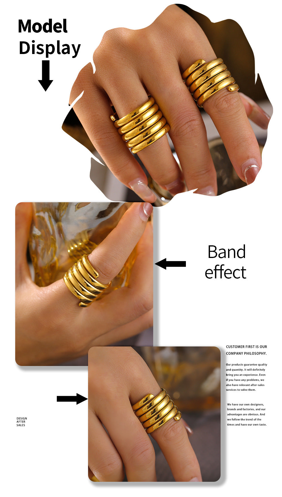 Baroque cross-border new geometric multi-layer winding wide version ring stainless steel plated 18k gold light luxury texture ring