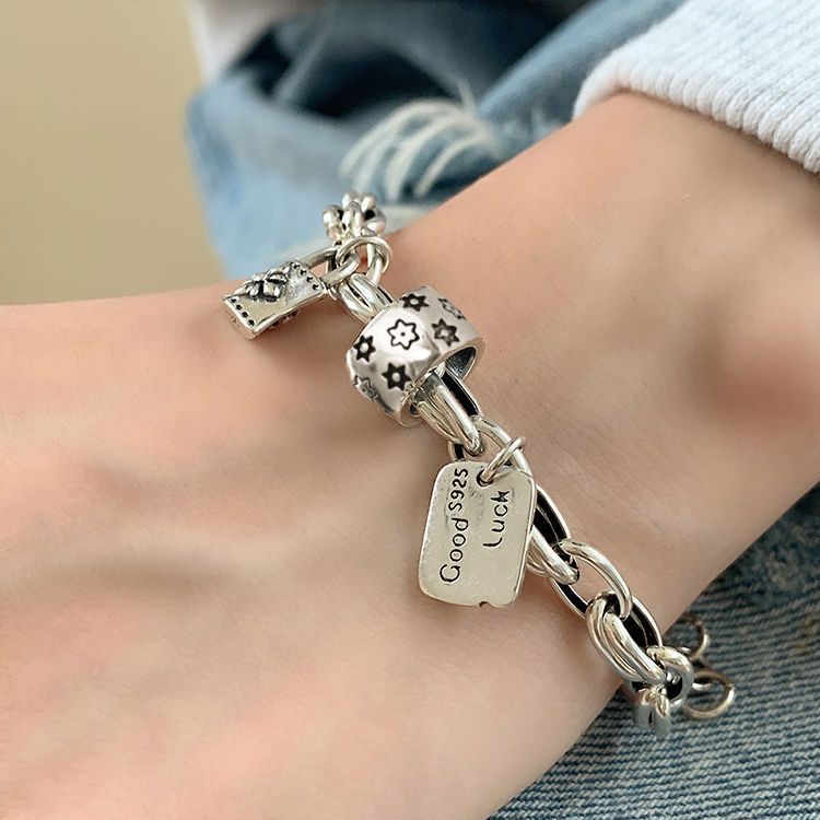 Six-pointed Star Old 925 Sterling Silver Bracelet Women's Autumn and Winter 2025 New Ins Niche Design Cold Style Couple Bracelet