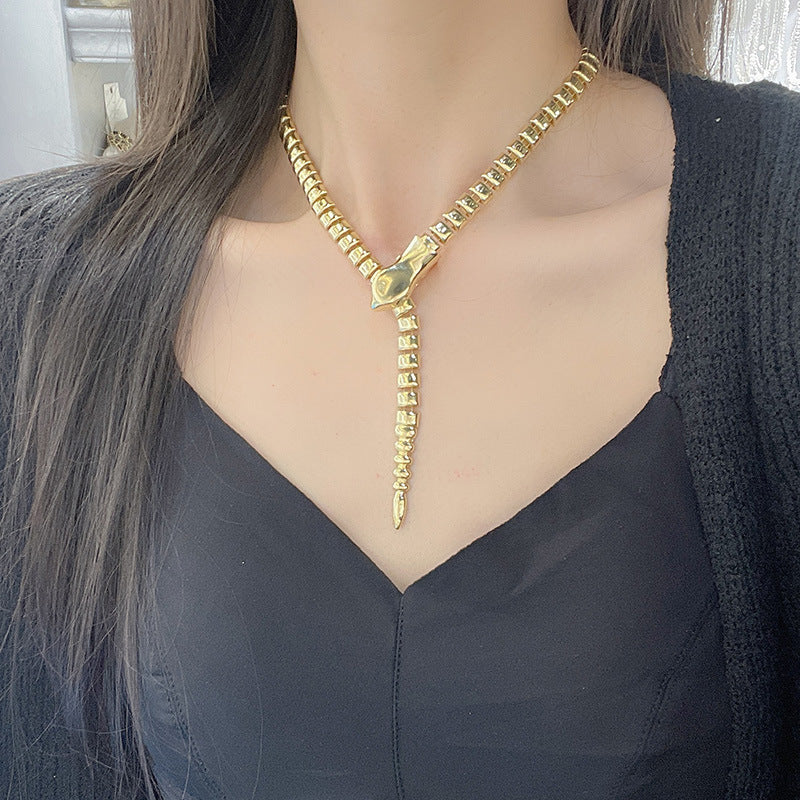 European and American Retro Exaggerated Stylish Snake Bone Snake-Shaped Necklace Accessible Luxury Elegant High-End Celebrity Catwalk Clavicle Chain Necklace