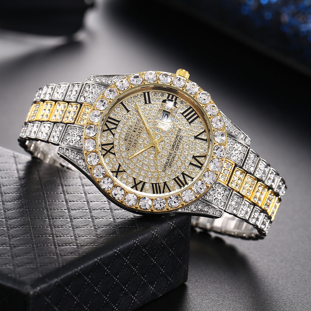 Women's 16-Piece Crystal Watch & Jewelry Set of Various Diamond-Encrusted Watches, Diamond-Shaped Cuban Bracelets and Necklaces