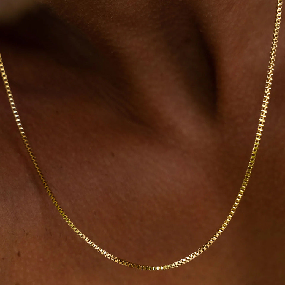 Cross-border New Entry Luxury Stainless Steel Box Chain Necklace Clavicle Chain Personalized Trendy Personalized All-match Jewelry