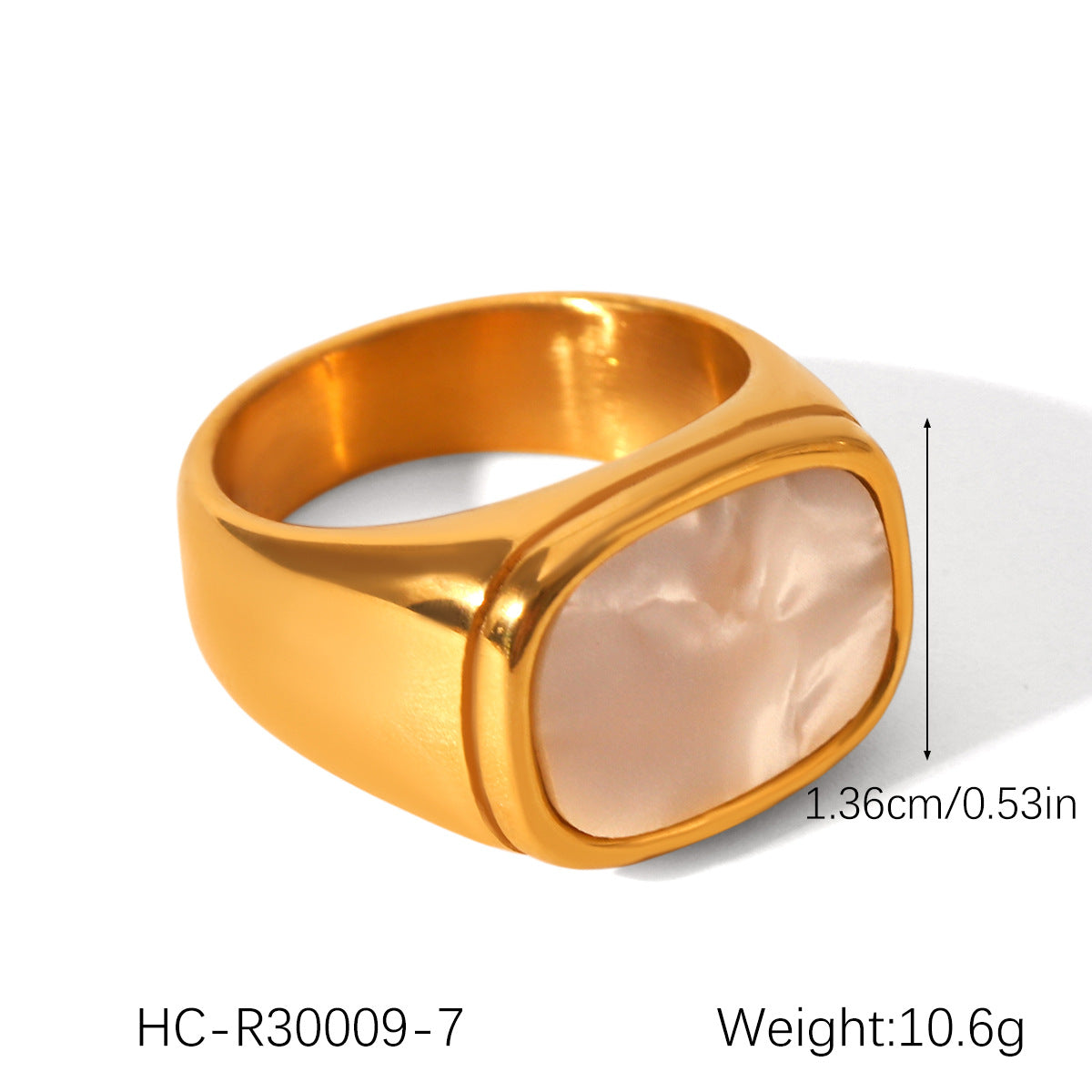 European and American stainless steel shell opening ring inlaid white shell ring women's non-fading ring high-level color matching jewelry