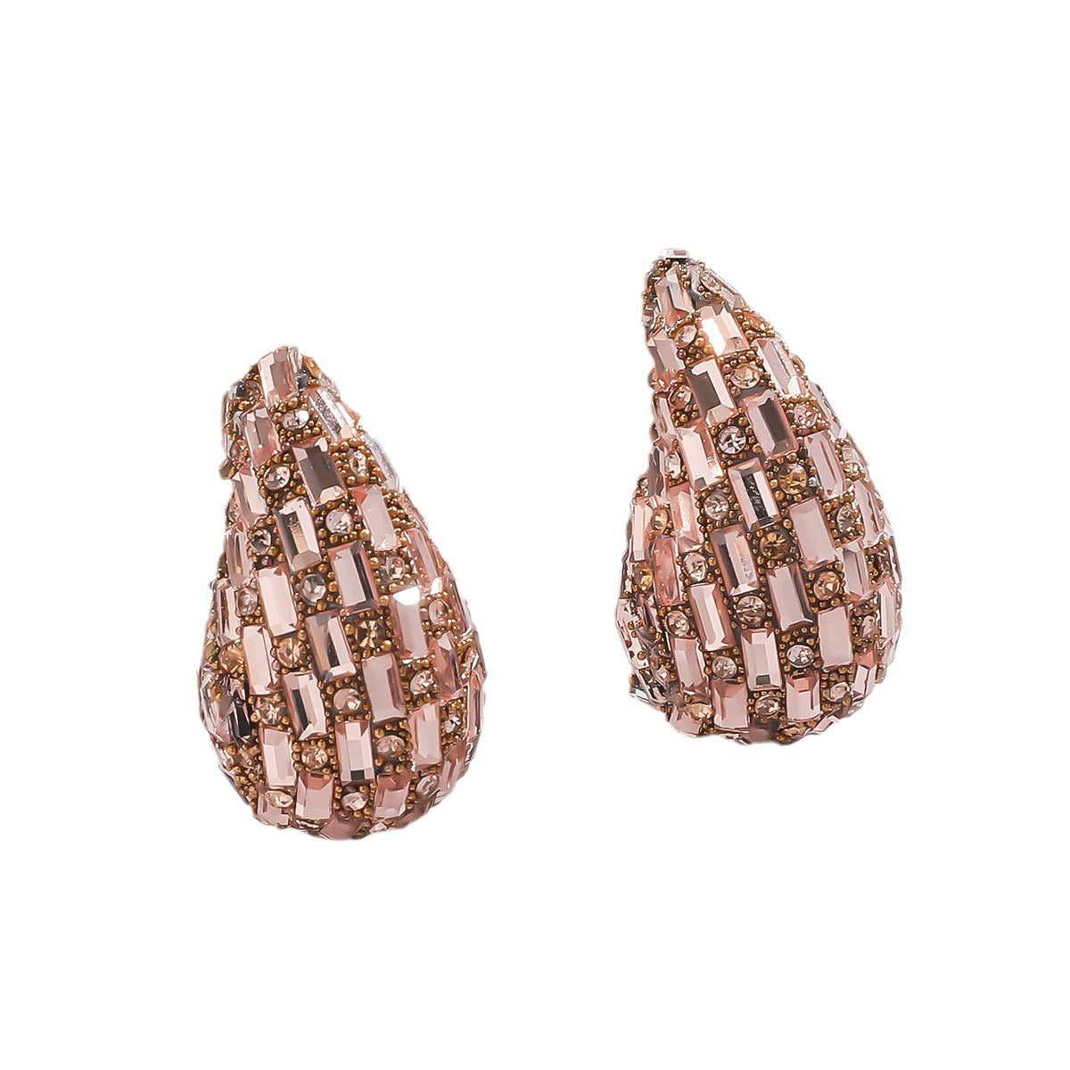 European and American Cross-border New Water Drop Round Stained Glass Full Diamond Light Luxury Earrings Fashion Earrings High-end Earrings for Women