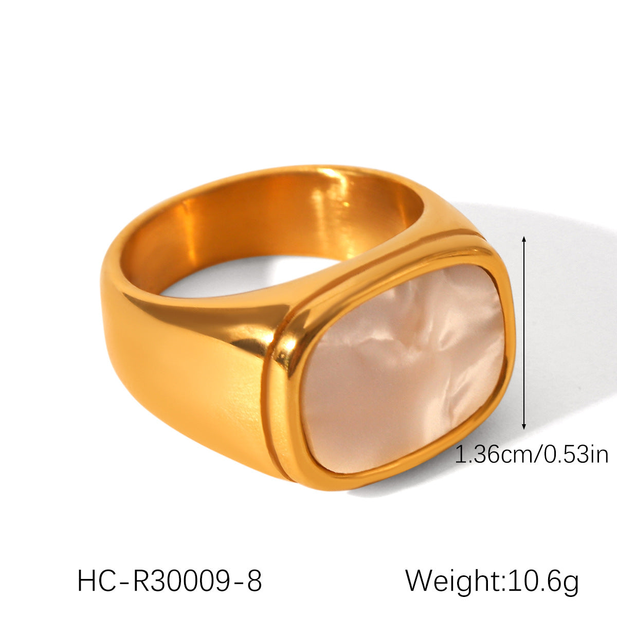 European and American stainless steel shell opening ring inlaid white shell ring women's non-fading ring high-level color matching jewelry
