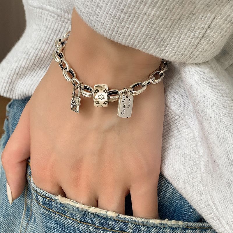 Six-pointed Star Old 925 Sterling Silver Bracelet Women's Autumn and Winter 2025 New Ins Niche Design Cold Style Couple Bracelet