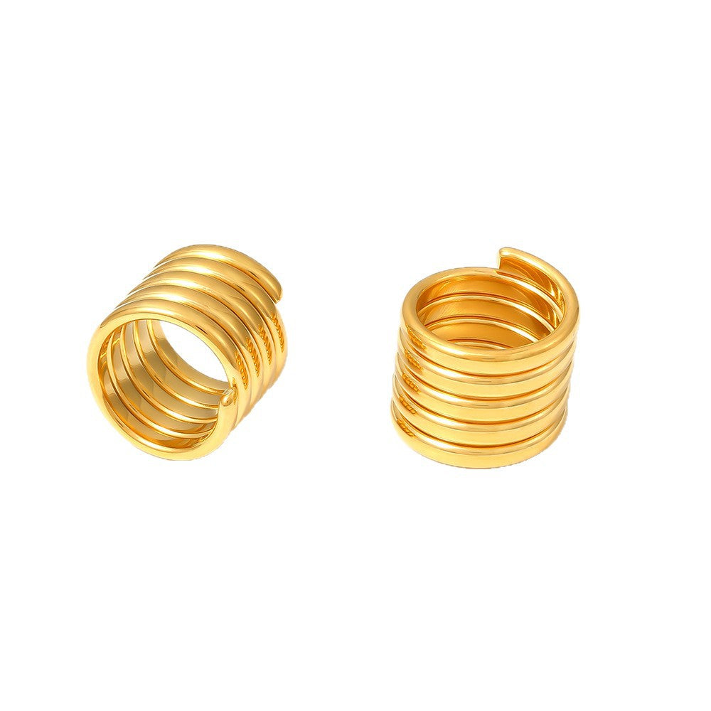 Baroque cross-border new geometric multi-layer winding wide version ring stainless steel plated 18k gold light luxury texture ring