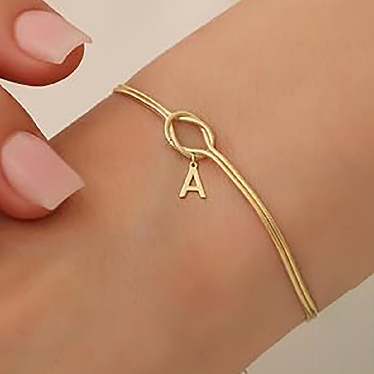 Cross-Border New Simple Titanium Steel 18K Gold English Letter Bracelet Accessible Luxury Versatile Knotted Bracelet Bracelet Jewelry for Women