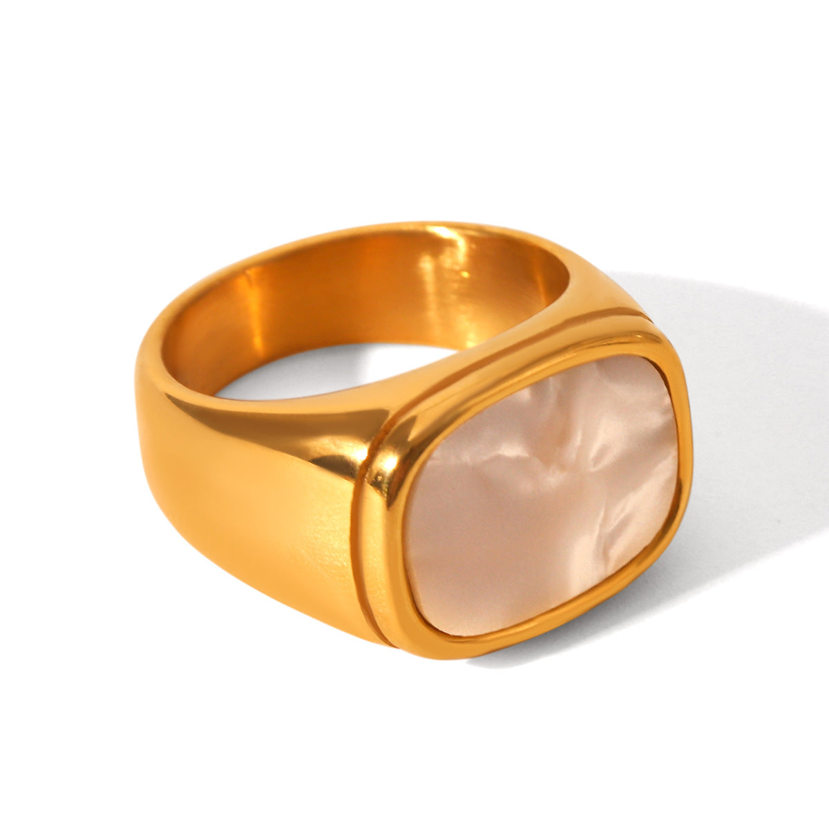 European and American stainless steel shell opening ring inlaid white shell ring women's non-fading ring high-level color matching jewelry