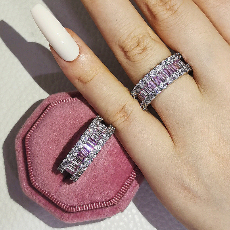 Luxury multi-row 3A zircon micro-inlaid full diamond ring eternal ring jewelry phantom r4575