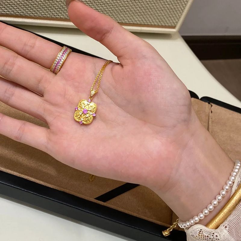 New Boutique Light Luxury High-grade Brushed Inlaid Zircon Enamel Longlife Lock Necklace Female Niche All-match Clavicle Chain