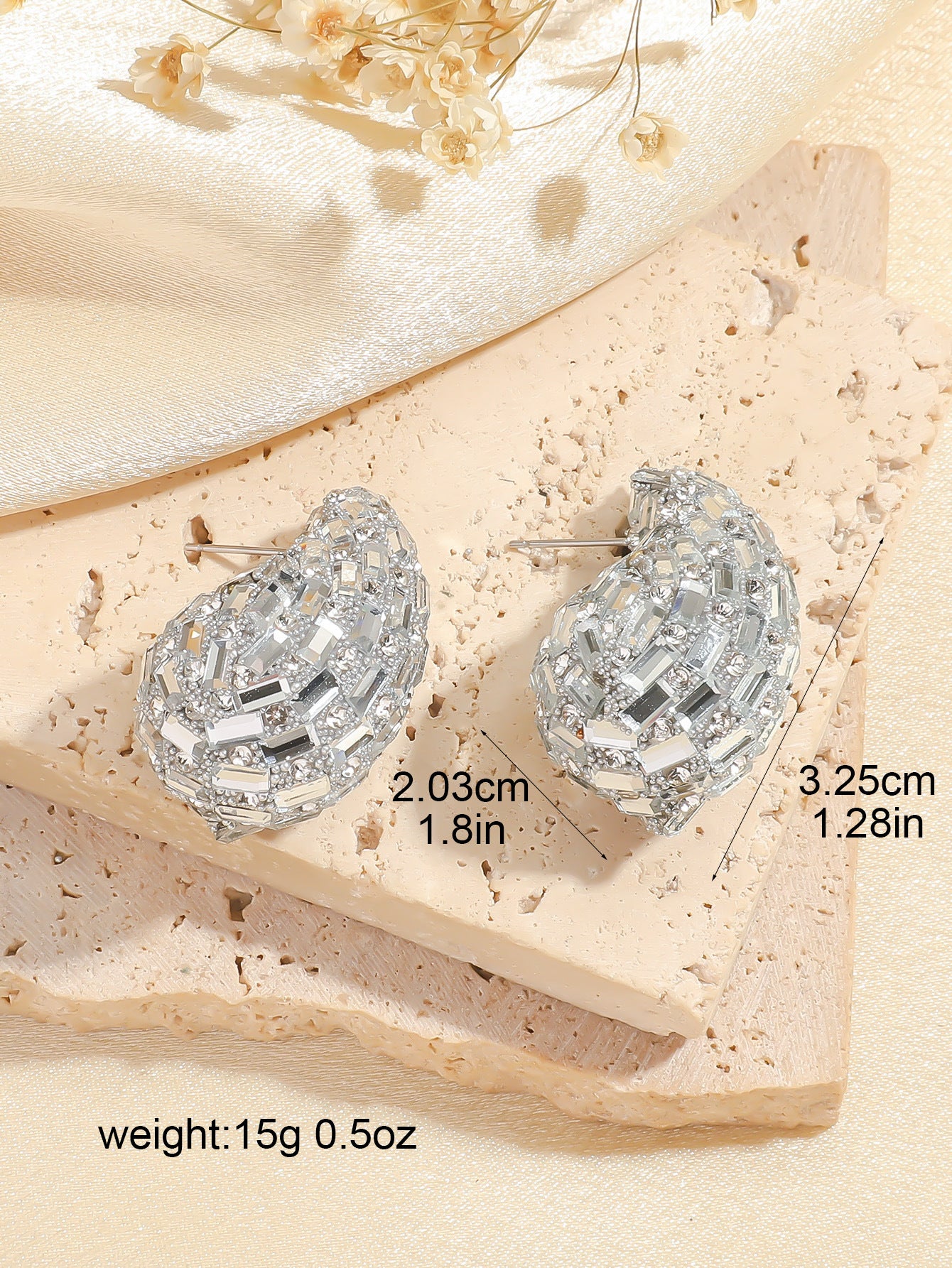 European and American Cross-border New Water Drop Round Stained Glass Full Diamond Light Luxury Earrings Fashion Earrings High-end Earrings for Women