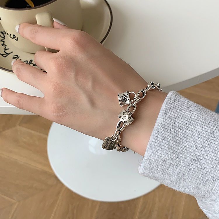Six-pointed Star Old 925 Sterling Silver Bracelet Women's Autumn and Winter 2025 New Ins Niche Design Cold Style Couple Bracelet