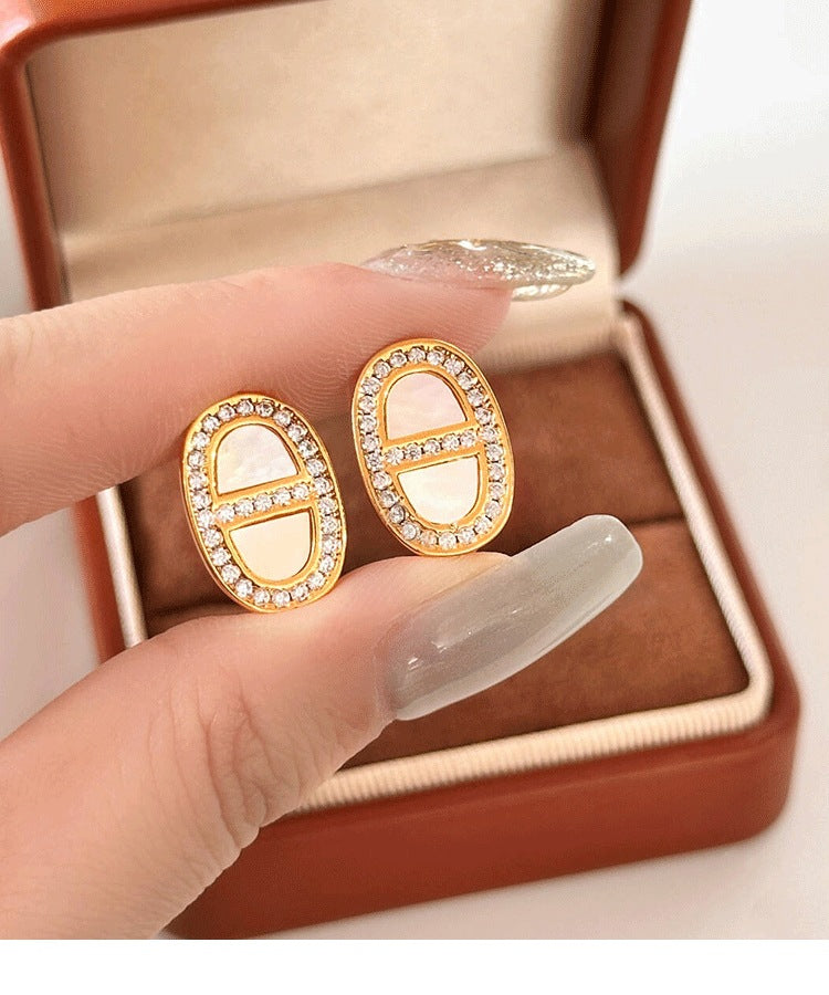 Real Gold Electroplating Niche Design High-End Micro-Encrusted Pig Nose Earrings for Women S925 Sterling Silver Needle Simple Accessible Luxury Earrings