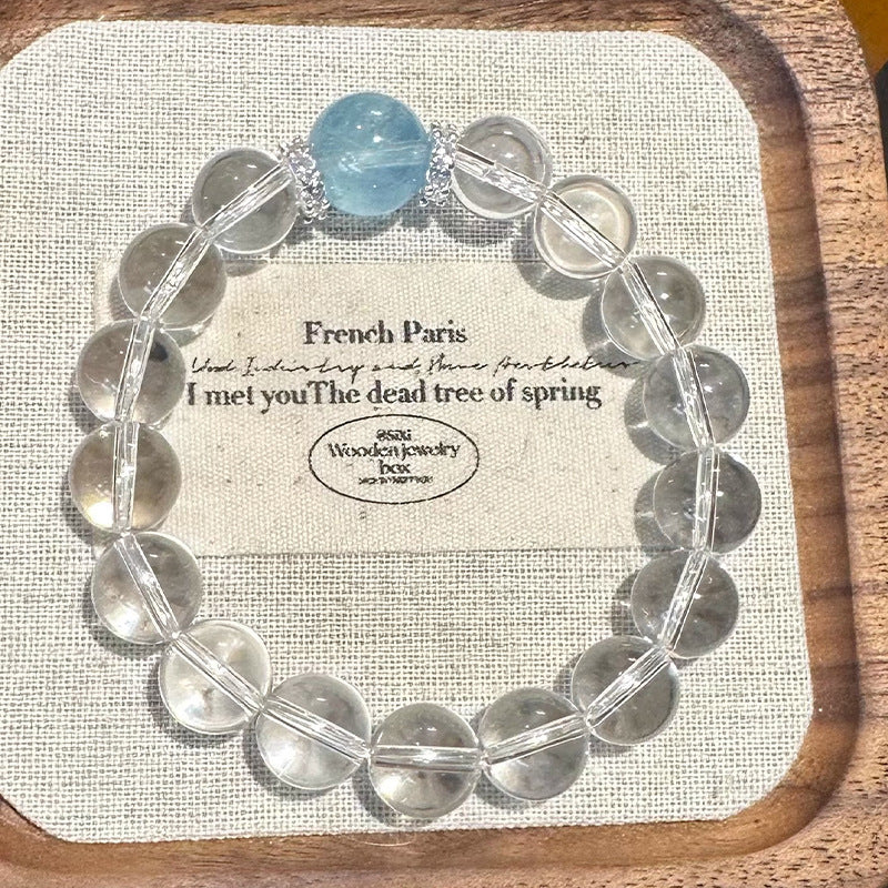 Natural Aquamarine White Crystal Bracelet for Women, New Hot Style, Light Luxury, Niche and High-End, Valentine's Day Gift for Girlfriend