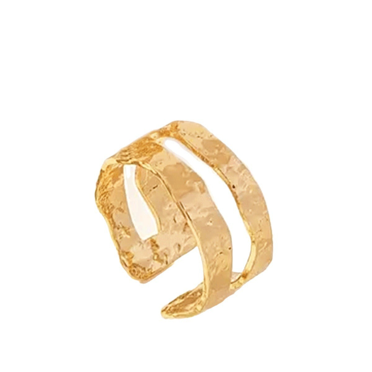European and American Style Double-Layer Open Bracelet for Women with Hammered Design, Minimalist Style, Metallic Texture, Adjustable Bracelet and Ring