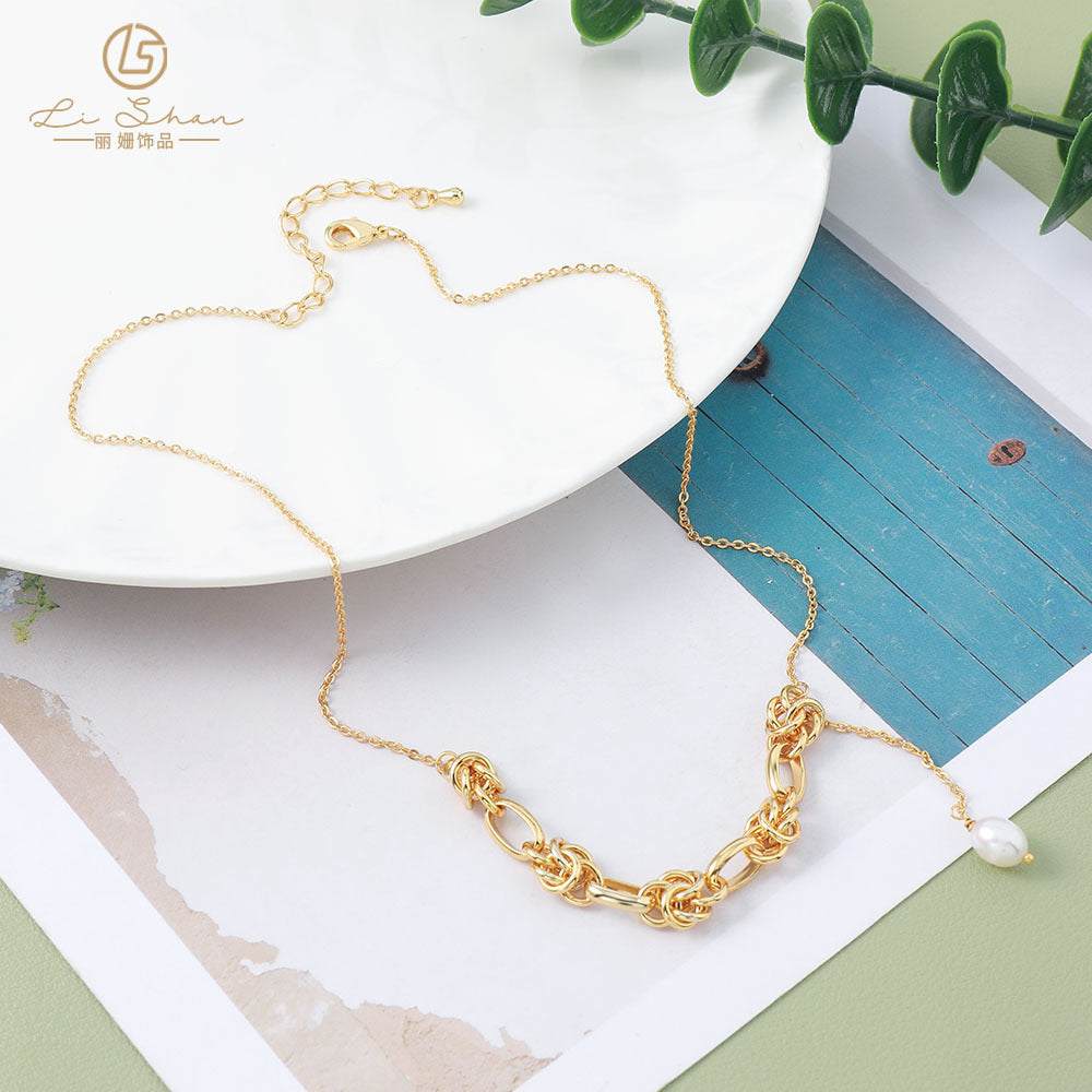 Lishan Versatile Bowknot Accessories Titanium Steel Metal Chain Series Layered Natural Stone Necklace Clavicle Chain for Women