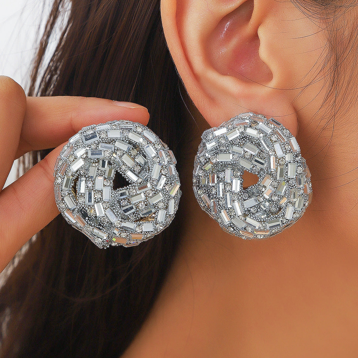 European and American Cross-border New Water Drop Round Stained Glass Full Diamond Light Luxury Earrings Fashion Earrings High-end Earrings for Women