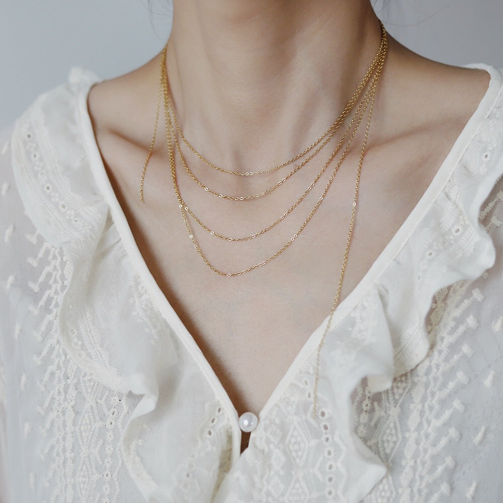 European and American simple versatile thin chain plain chain high temperament necklace clavicle chain women with dress shirt jewelry