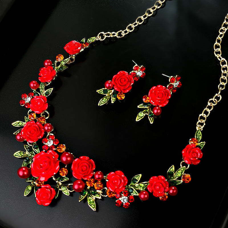 New Cross-border Exaggerated Retro Necklace suit Women Luxury Crystal Banquet Dress Accessories Collarbone Chain Factory Direct Sale