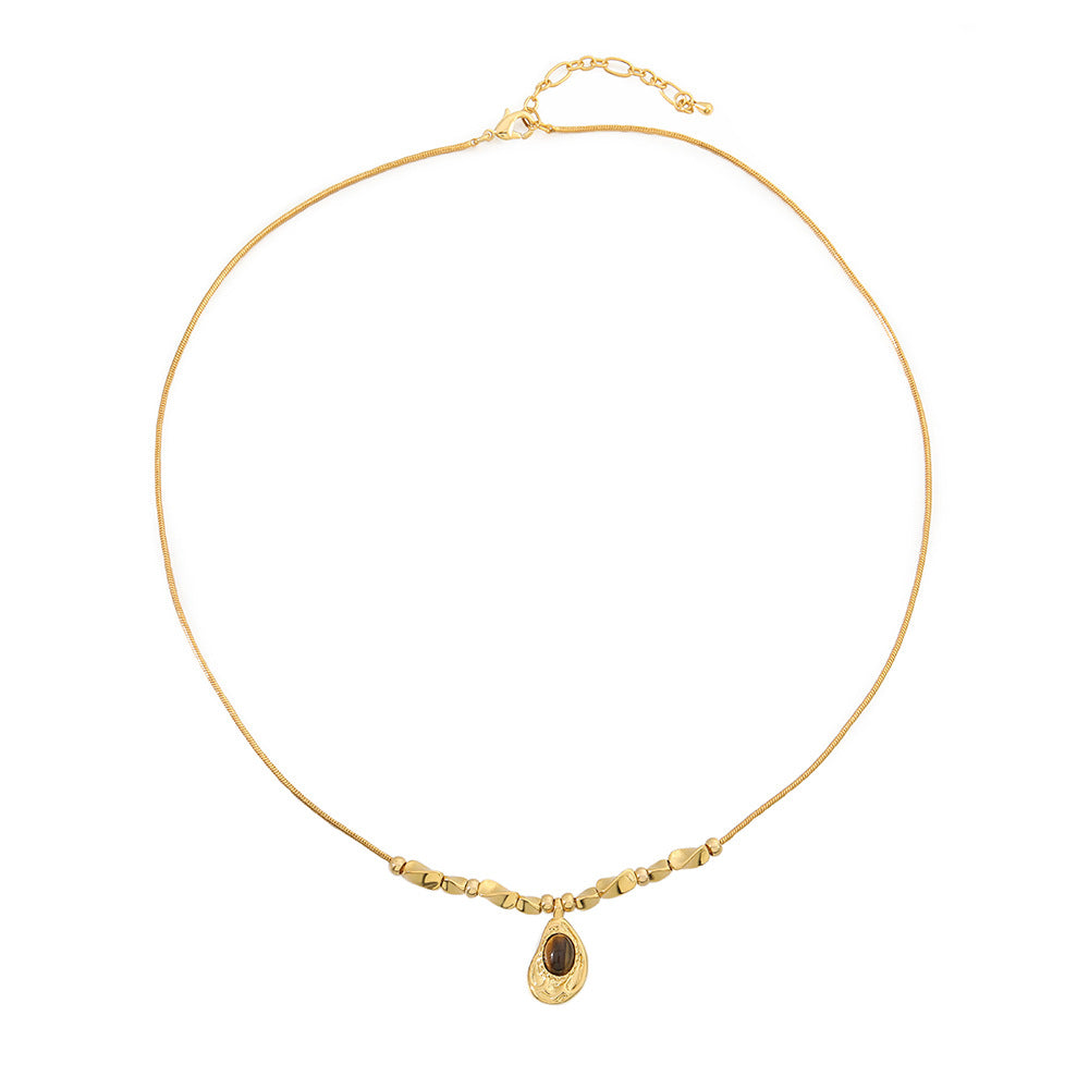 Lishan Versatile Bowknot Accessories Titanium Steel Metal Chain Series Layered Natural Stone Necklace Clavicle Chain for Women
