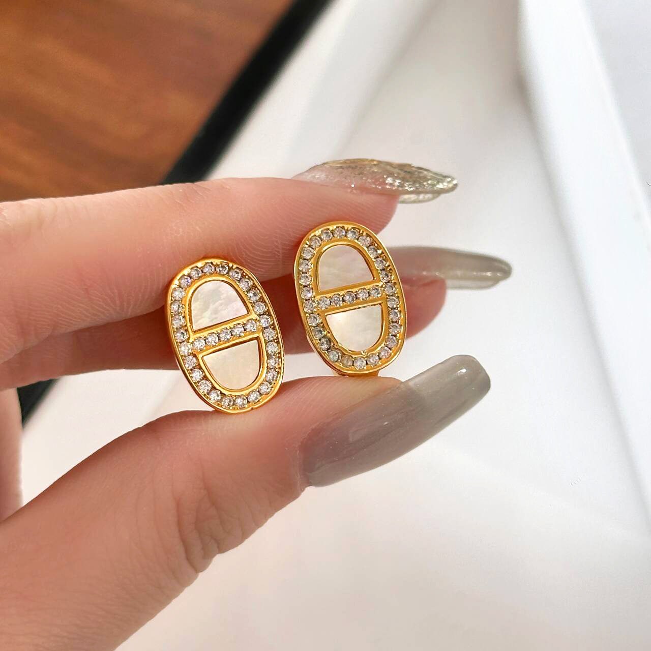 Real Gold Electroplating Niche Design High-End Micro-Encrusted Pig Nose Earrings for Women S925 Sterling Silver Needle Simple Accessible Luxury Earrings