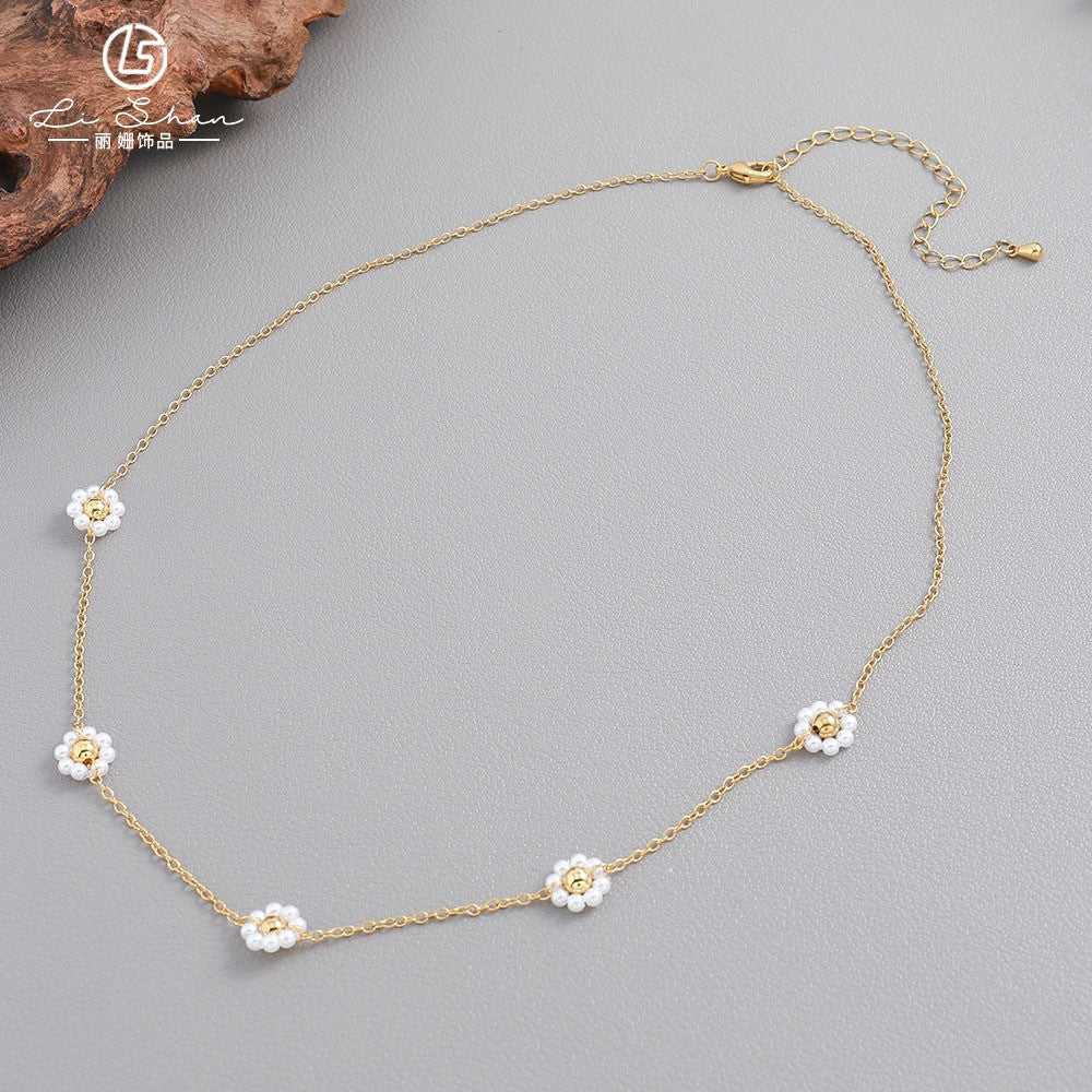 Lishan Versatile Bowknot Accessories Titanium Steel Metal Chain Series Layered Natural Stone Necklace Clavicle Chain for Women