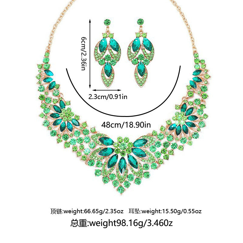 New Cross-border Exaggerated Retro Necklace suit Women Luxury Crystal Banquet Dress Accessories Collarbone Chain Factory Direct Sale