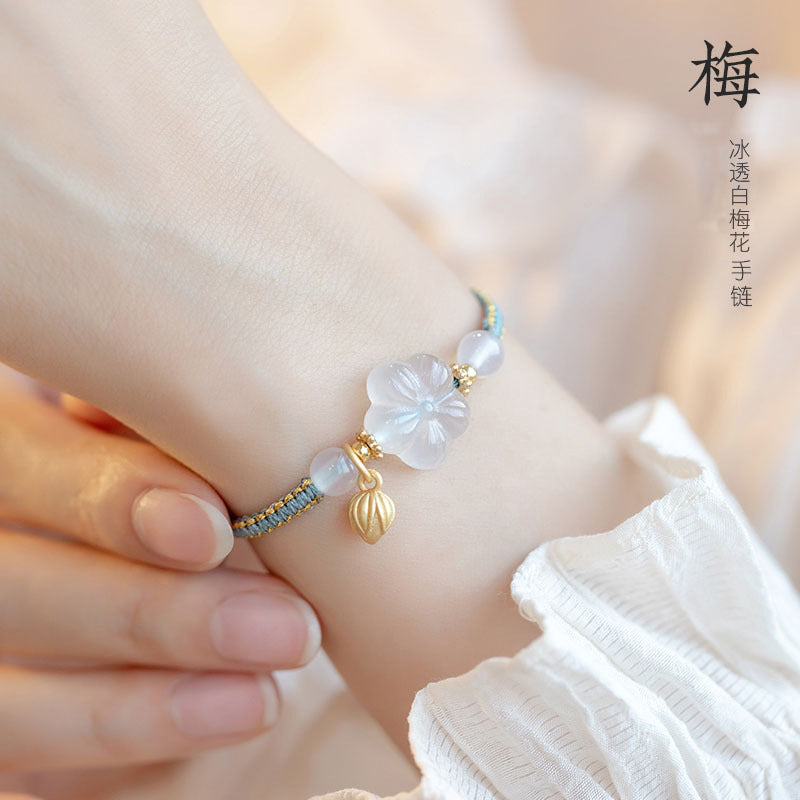New Chinese Style Design Sense Plum Blossom Woven Bracelet Women's Chinese Style Adjustable Woven Hand Rope Gift Hand Woven Rope