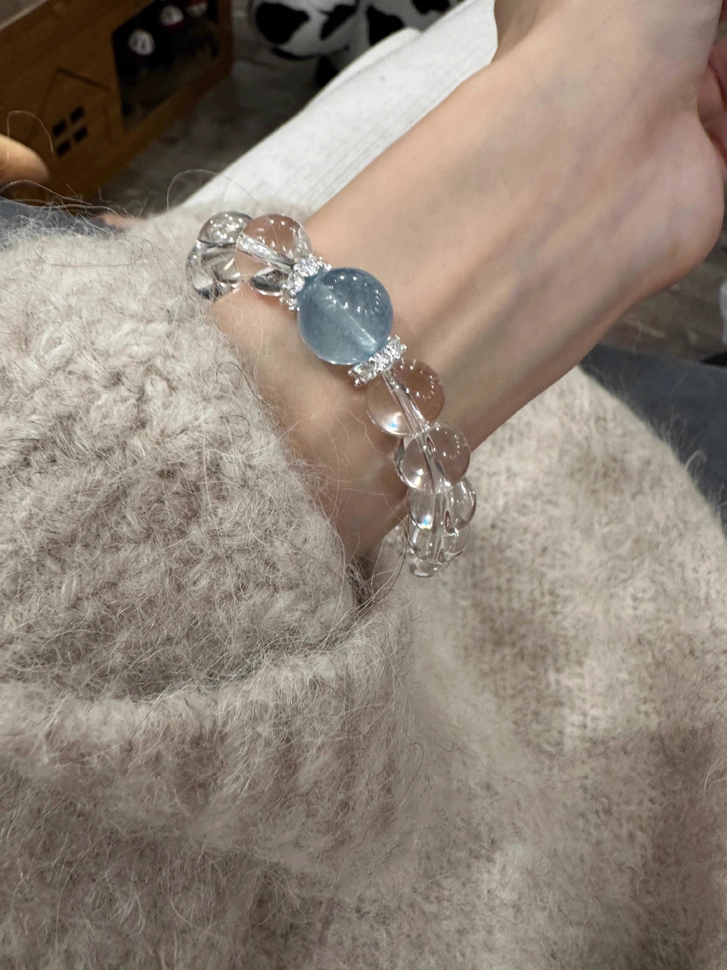 Natural Aquamarine White Crystal Bracelet for Women, New Hot Style, Light Luxury, Niche and High-End, Valentine's Day Gift for Girlfriend