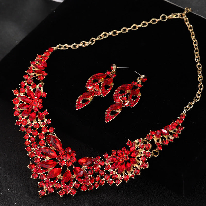 New Cross-border Exaggerated Retro Necklace suit Women Luxury Crystal Banquet Dress Accessories Collarbone Chain Factory Direct Sale