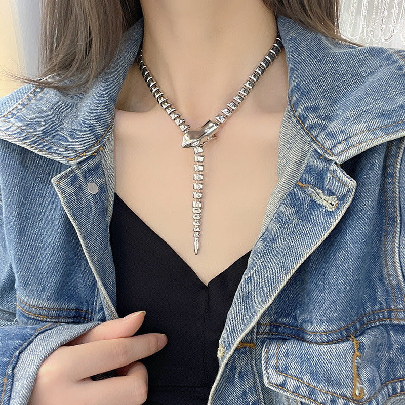 European and American Retro Exaggerated Stylish Snake Bone Snake-Shaped Necklace Accessible Luxury Elegant High-End Celebrity Catwalk Clavicle Chain Necklace