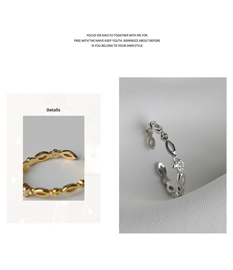 925 Silver Plated Fashion Distinctive Ring Women's Light Luxury Ins Simple Niche Design Ring Adjustable Opening of Index Finger