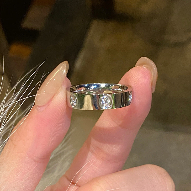 Six-Diamond Zircon Titanium Steel Ring for Women Stainless Steel Plain Ring for Women Accessible Luxury High-End Couple Ring Index Finger Ring