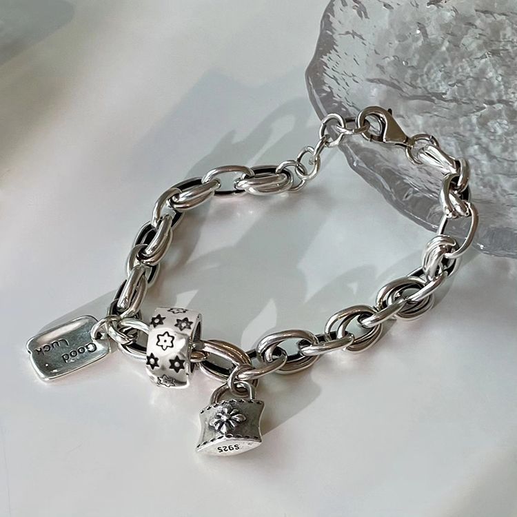 Six-pointed Star Old 925 Sterling Silver Bracelet Women's Autumn and Winter 2025 New Ins Niche Design Cold Style Couple Bracelet
