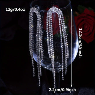 Silver Needle Diamond Geometric Tassel Earrings European and American Exaggerated Heavy Industry Design Earrings Fashion Niche Light Luxury Elegant Earrings