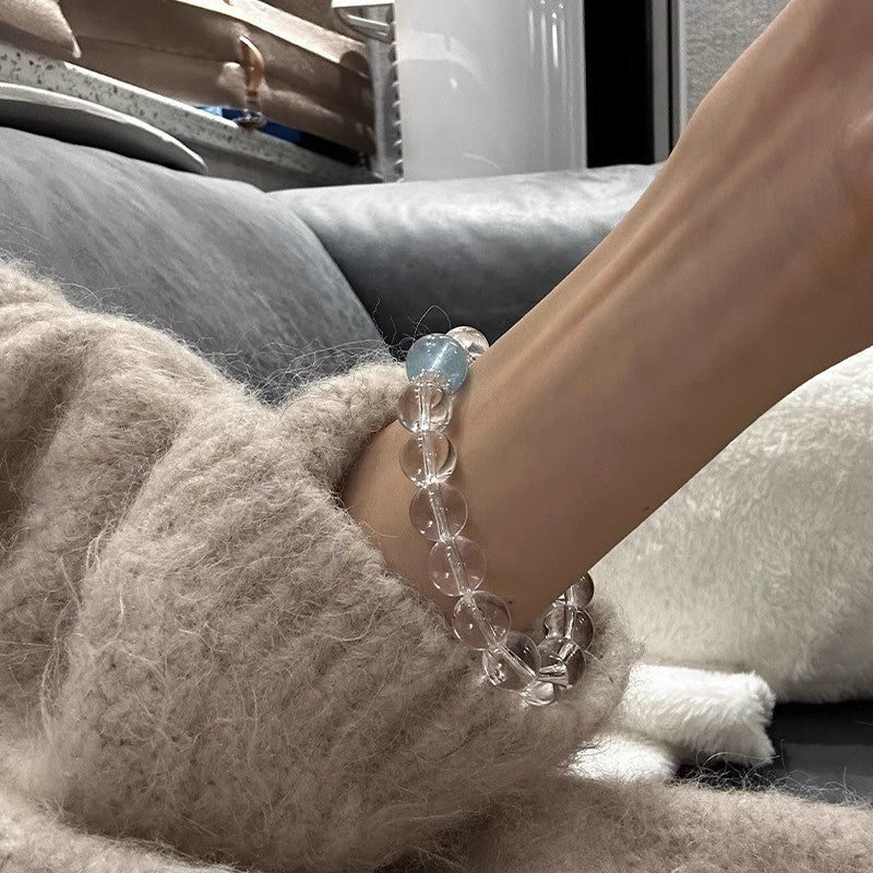Natural Aquamarine White Crystal Bracelet for Women, New Hot Style, Light Luxury, Niche and High-End, Valentine's Day Gift for Girlfriend