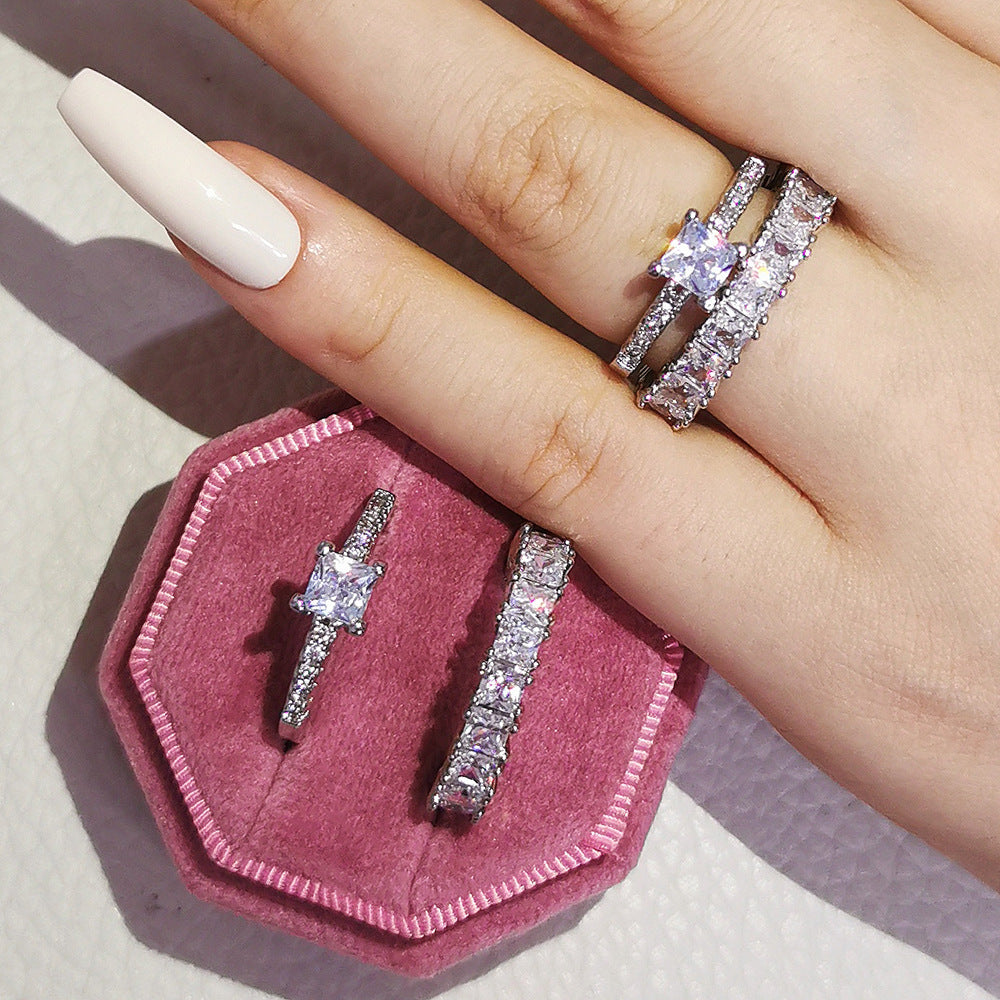 Chinese Valentine's Day Fashionable Two-Piece Set Light Luxury Women's Combination Ring Couple Rings R5402-R6169